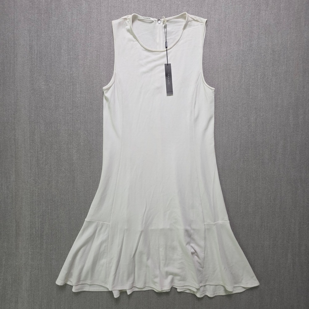T Tahari Briza Dress Women M White Sleeveless Flared Knit F5508605